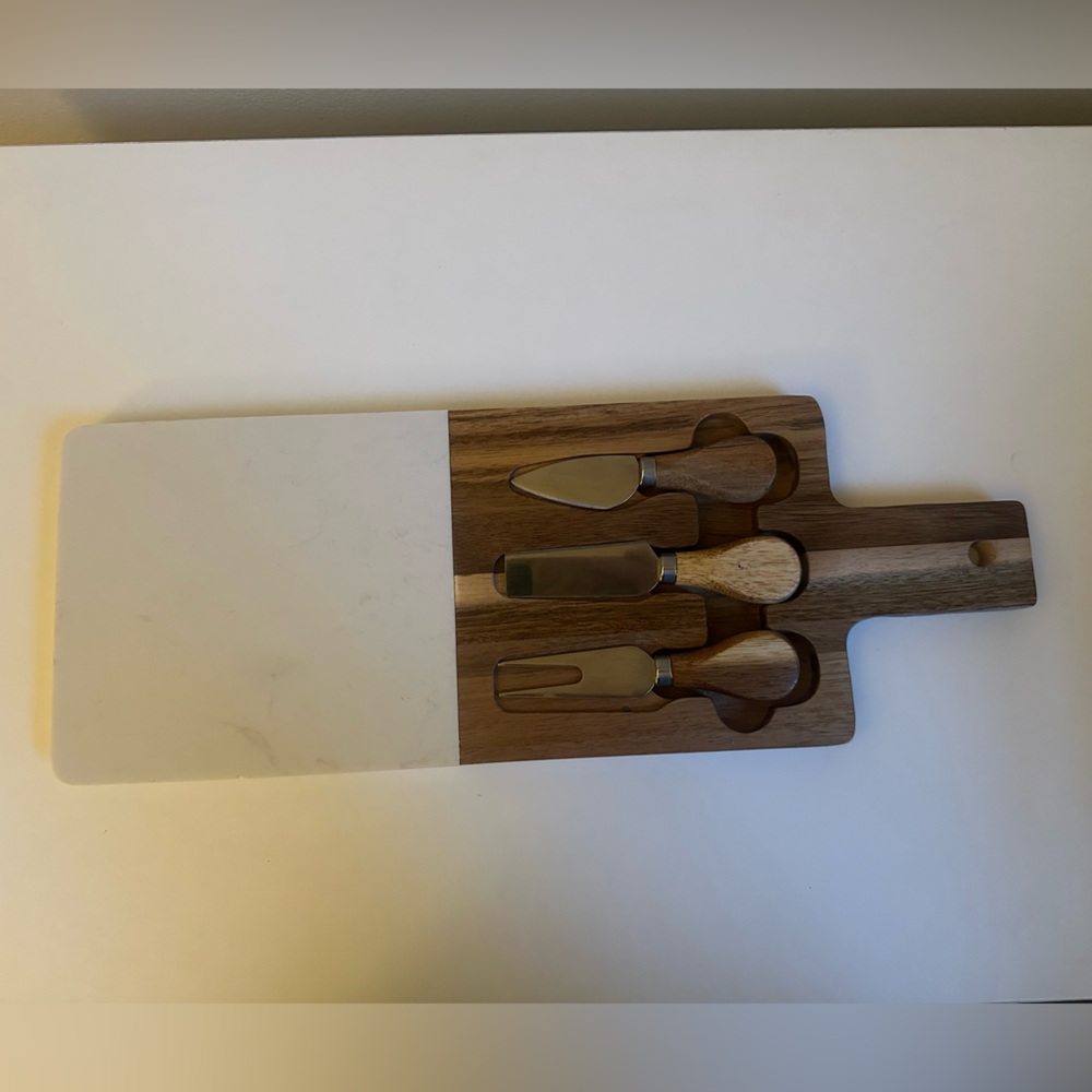 Wood and Marble Cheese Board with Knives